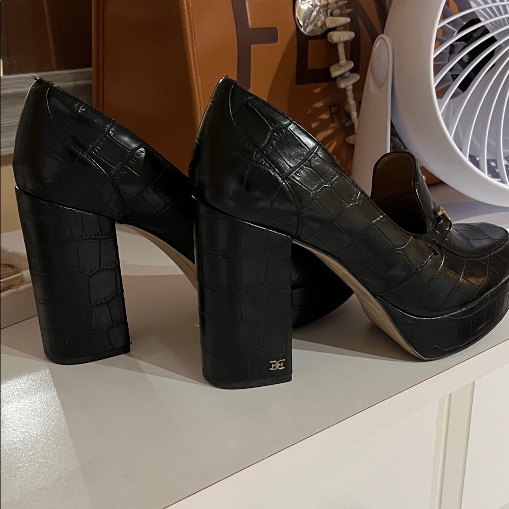 Sam Edelman Black Croc-Embossed Platform Heels